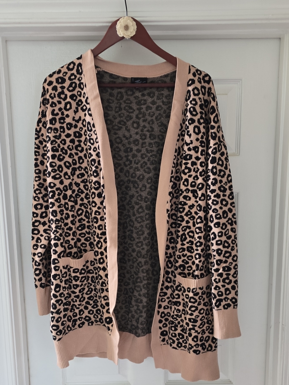 Nicole Miller Leopard Print Open-Front Cardigan Sweater - Size LG